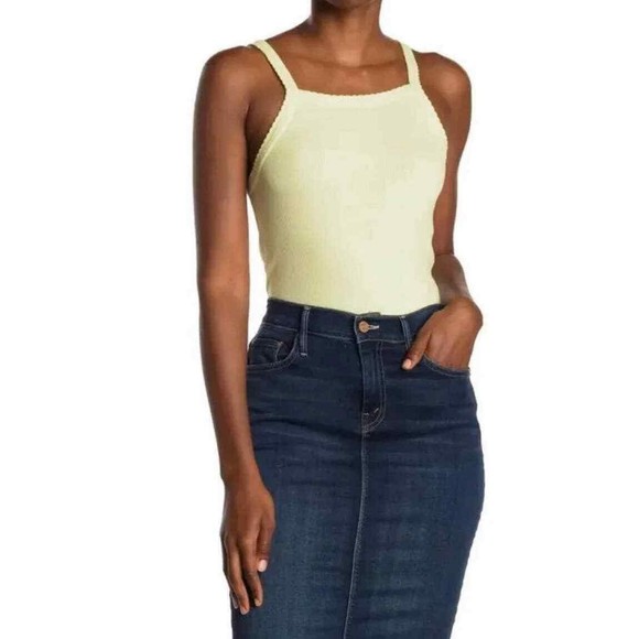 Picot Trim Cotton Blen Rib Bodysuit‎ Green Small - Picture 1 of 5